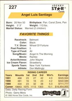 1992 Jockey Star #227 Angel Luis Santiago Back